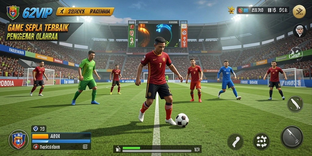 Screenshot utama 62VIP menampilkan aksi seru di lapangan sepak bola.
