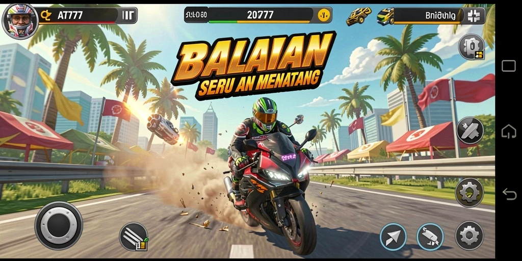 Tampilan gameplay AT777 dengan motor balap di trek menantang.