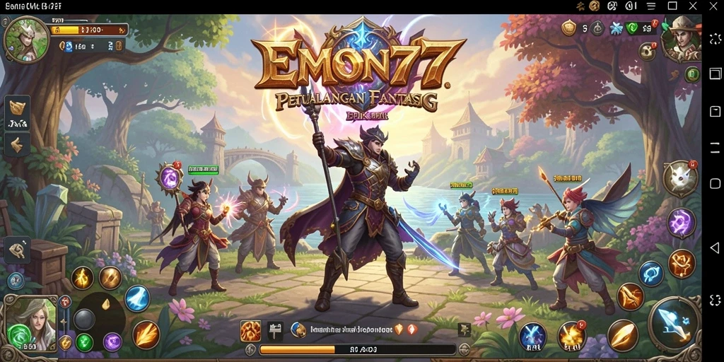 Screenshot gameplay EMON77 menunjukkan aksi pertarungan yang mendebarkan dalam RPG.