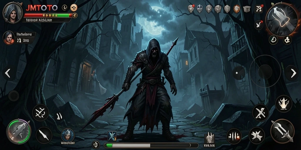 Tangkapan layar utama dari gameplay JMTOTO yang menampilkan atmosfer horor yang mencekam.