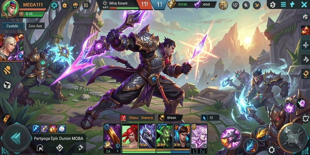 Tangkapan layar gameplay MEGA111 dengan aksi seru dalam pertempuran.