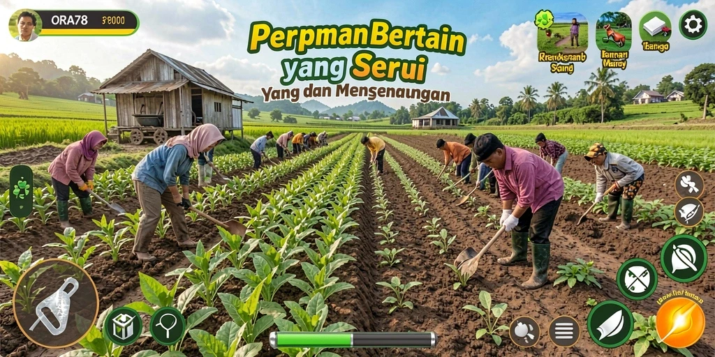 Tampilan gameplay Farming yang menarik dan penuh warna di ORA78.