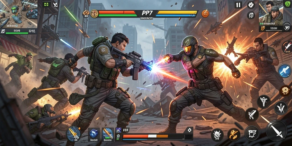 Screenshot PP7 menampilkan aksi pertarungan yang mendebarkan.