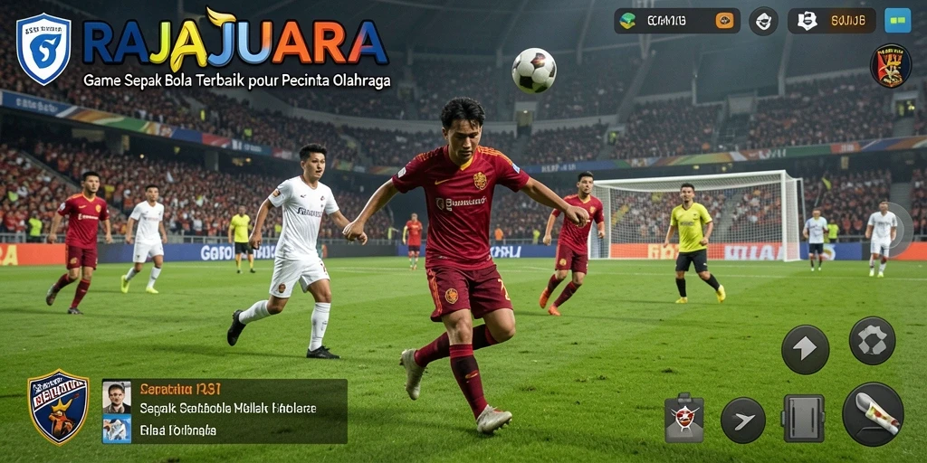 Screenshot RAJAJUARA menampilkan aksi sepak bola yang menegangkan.