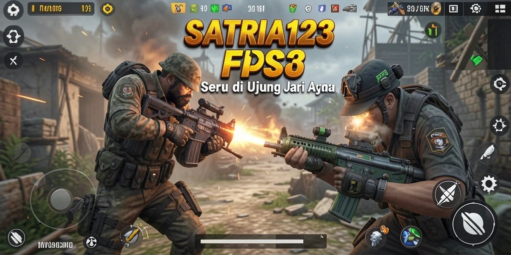 Tangkapan layar utama SATRIA123 menunjukkan aksi mendebarkan dalam pertempuran FPS.