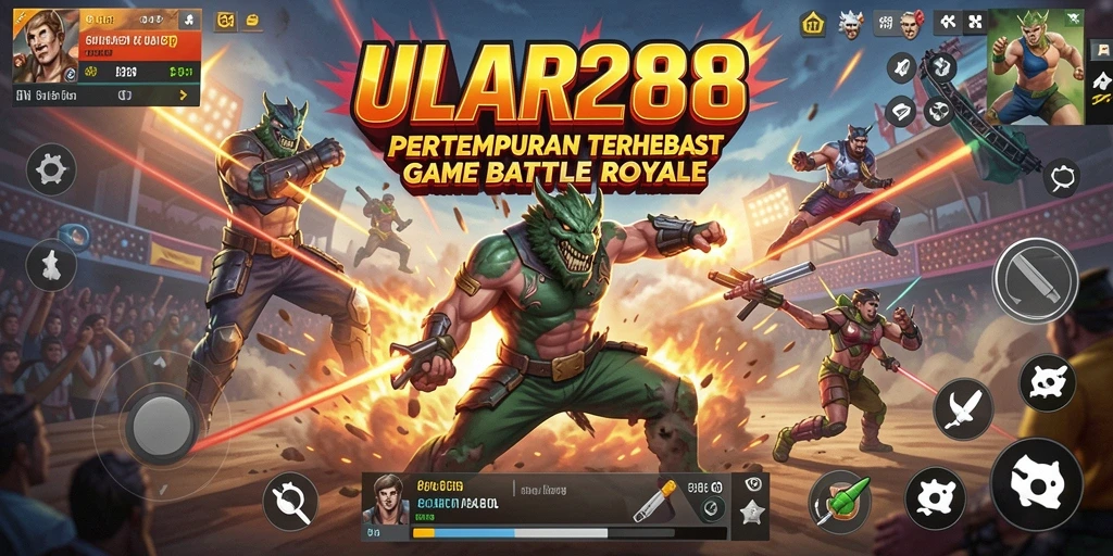Screenshot gameplay ULAR288 menampilkan pertempuran intens dalam arena Battle Royale.
